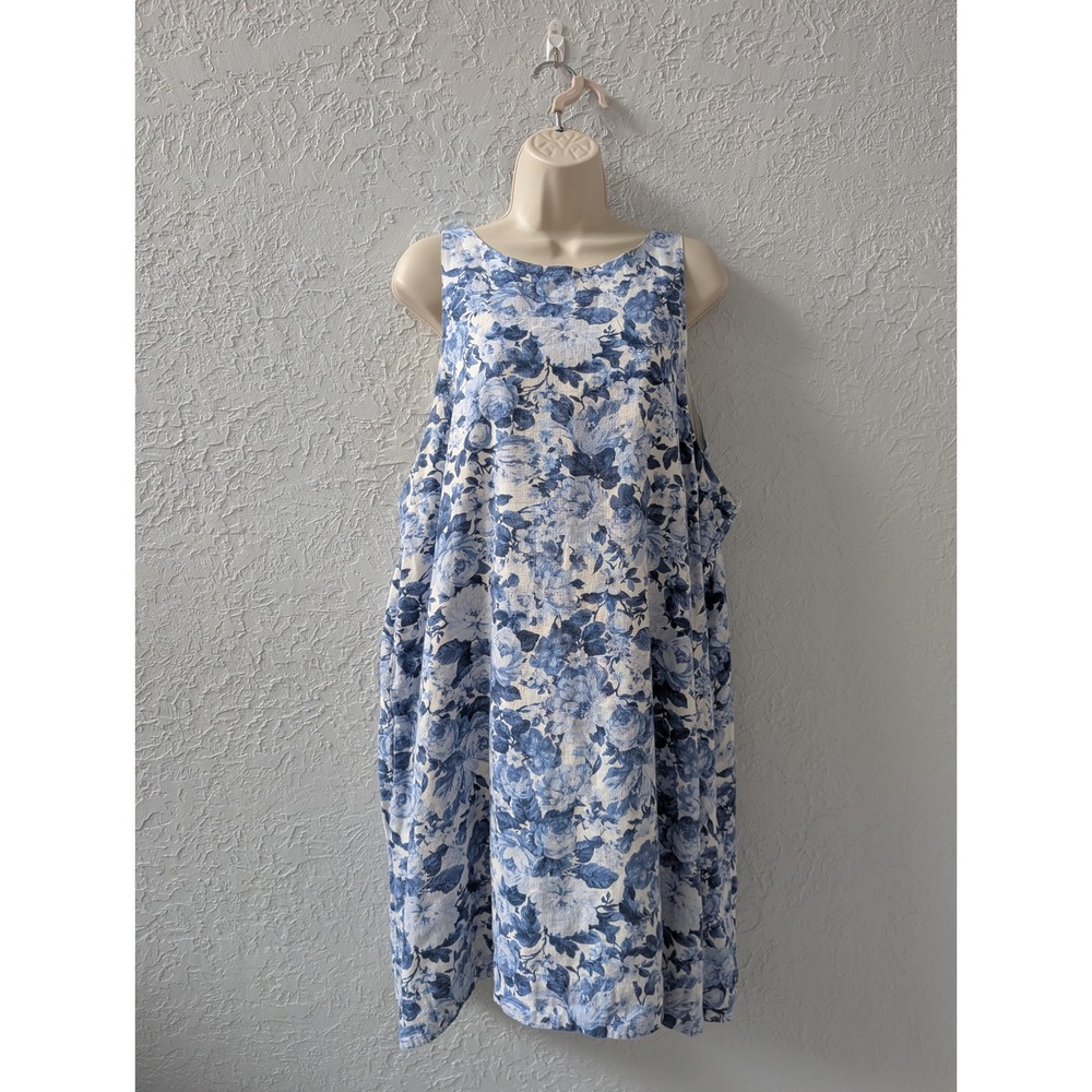 Abercrombie & Fitch Dress Womens L Linen Blend Blue White Floral Toile Shift